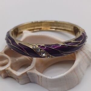 JTF Purple Enamel and Gold Clamper Bracelet
